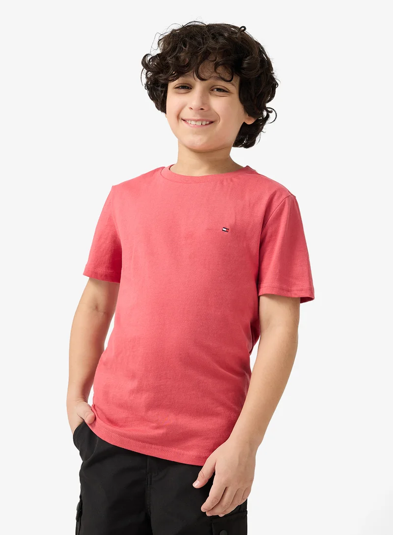 تومي هيلفيغر طقم قمصان قطنية للأطفال بياقة دائرية وطبعات شعارات قطعتين